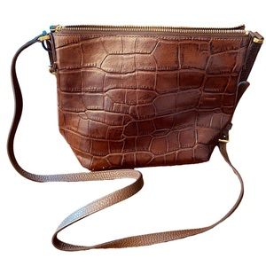 Fossil brown faux leather croc embossed cross body bag